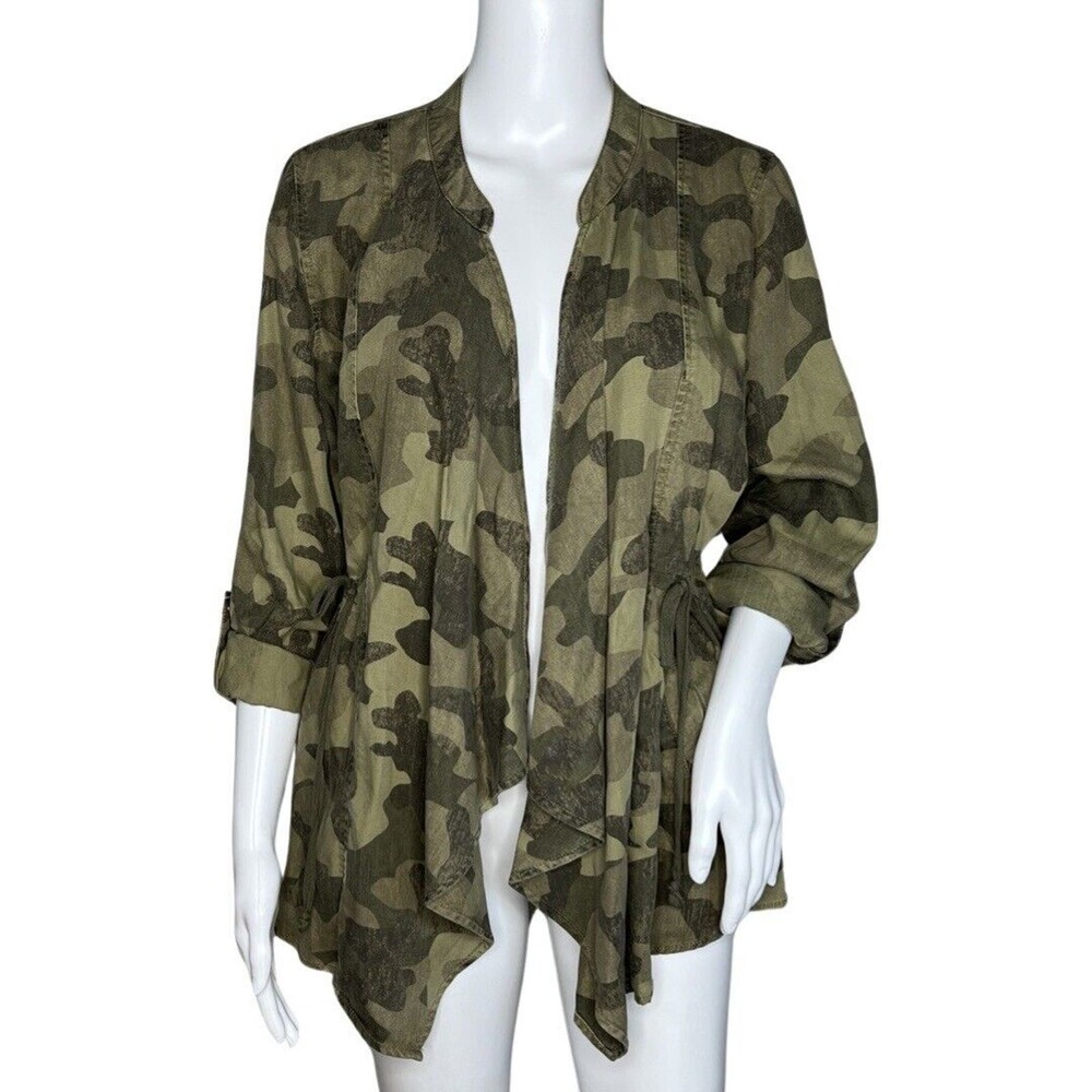 Knox Rose Jacket Women Small Open Front Waterfall Hem Camouflage Camo Utility